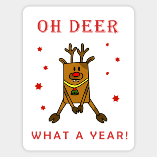 Oh Deer What a Year Funny Reindeer Drawing Magnet